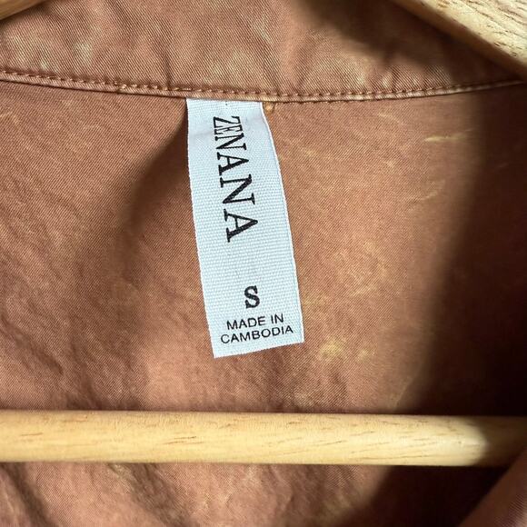 Zenana 100% Cotton Button Up Shacket Brown Utility Pockets Women’s Small - Picture 4 of 7